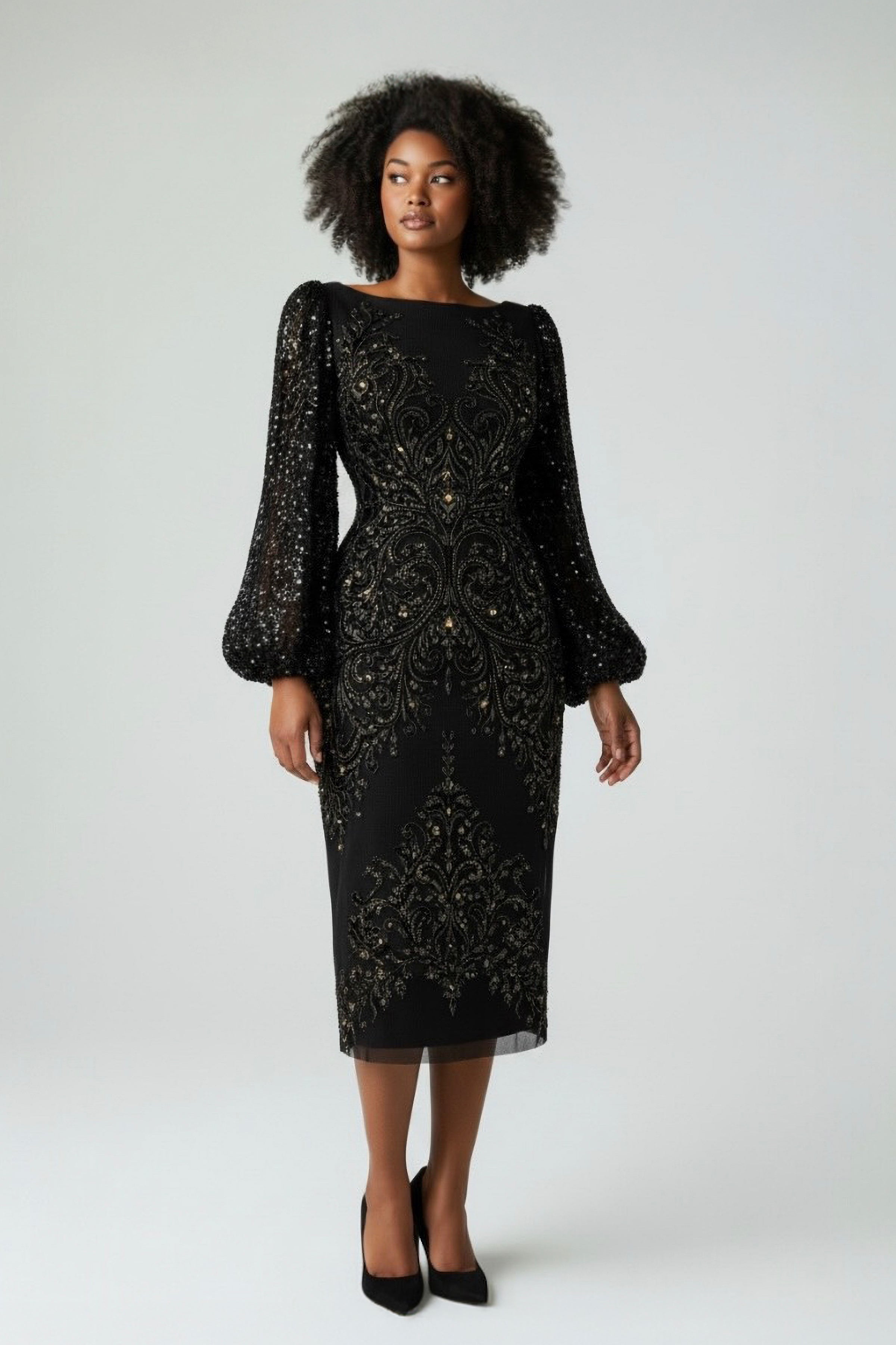 Black Sequins & Embroidery Dress