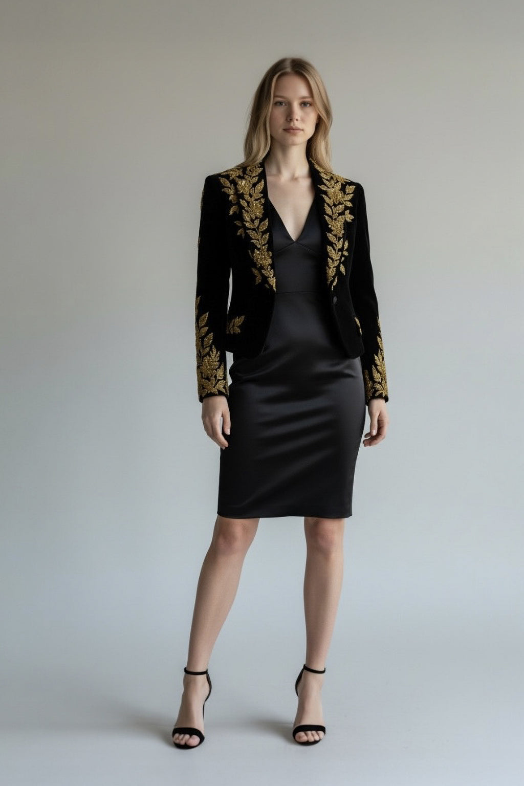 Luxury Embroidered Black & Gold Dress Jacket