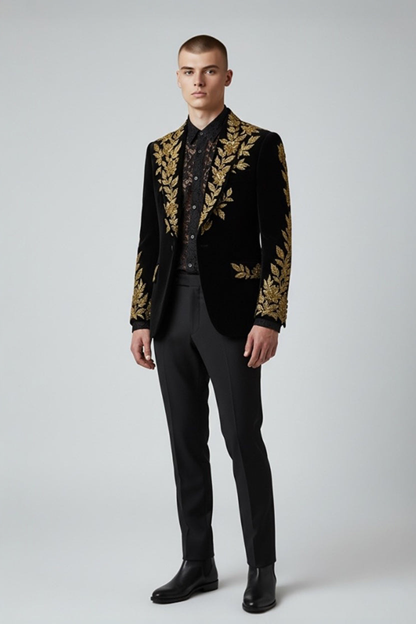 Luxury Embroidered Black & Gold Dress Jacket