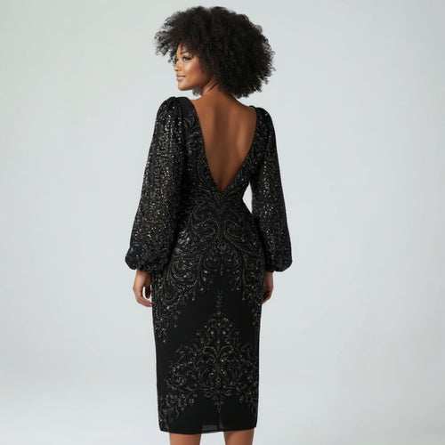 Black Sequins & Embroidery Dress