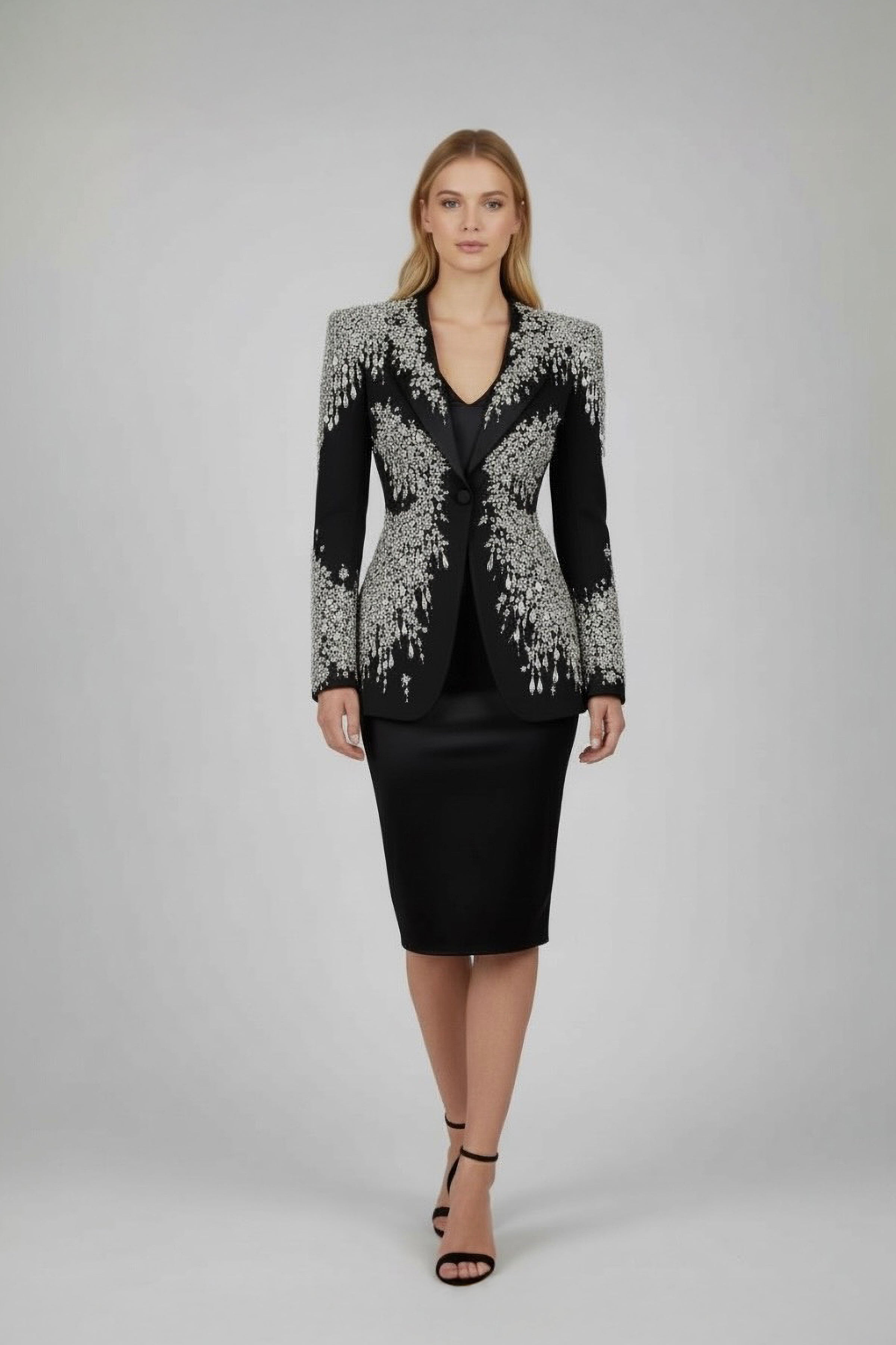 Couture High Fashion Black & Silver Dress