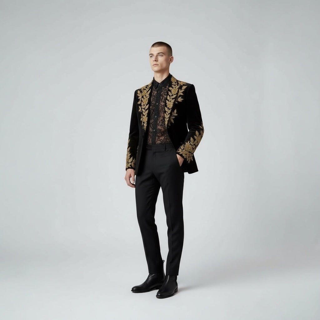 Luxury Embroidered Black & Gold Dress Jacket