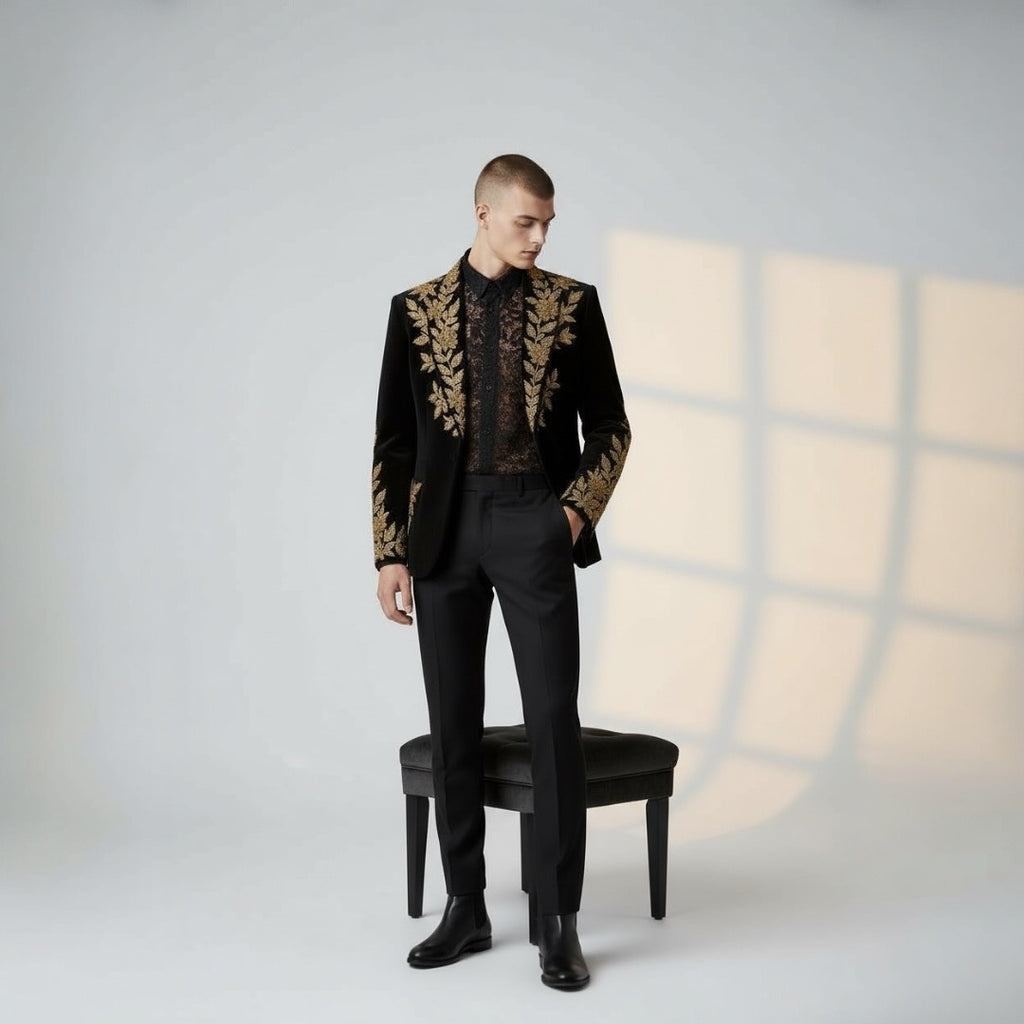 Luxury Embroidered Black & Gold Dress Jacket