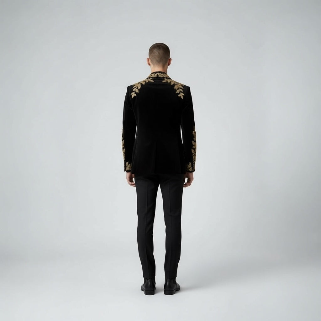 Luxury Embroidered Black & Gold Dress Jacket