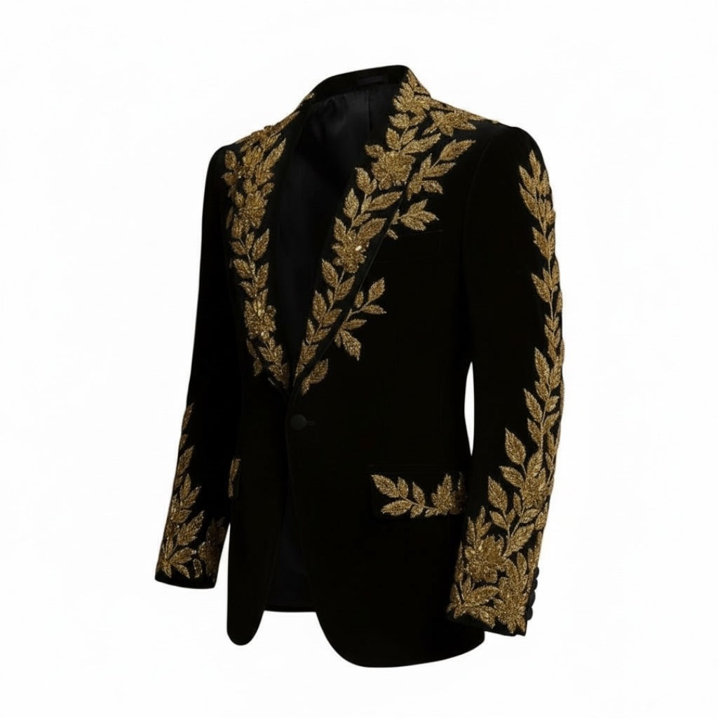 Luxury Embroidered Black & Gold Dress Jacket