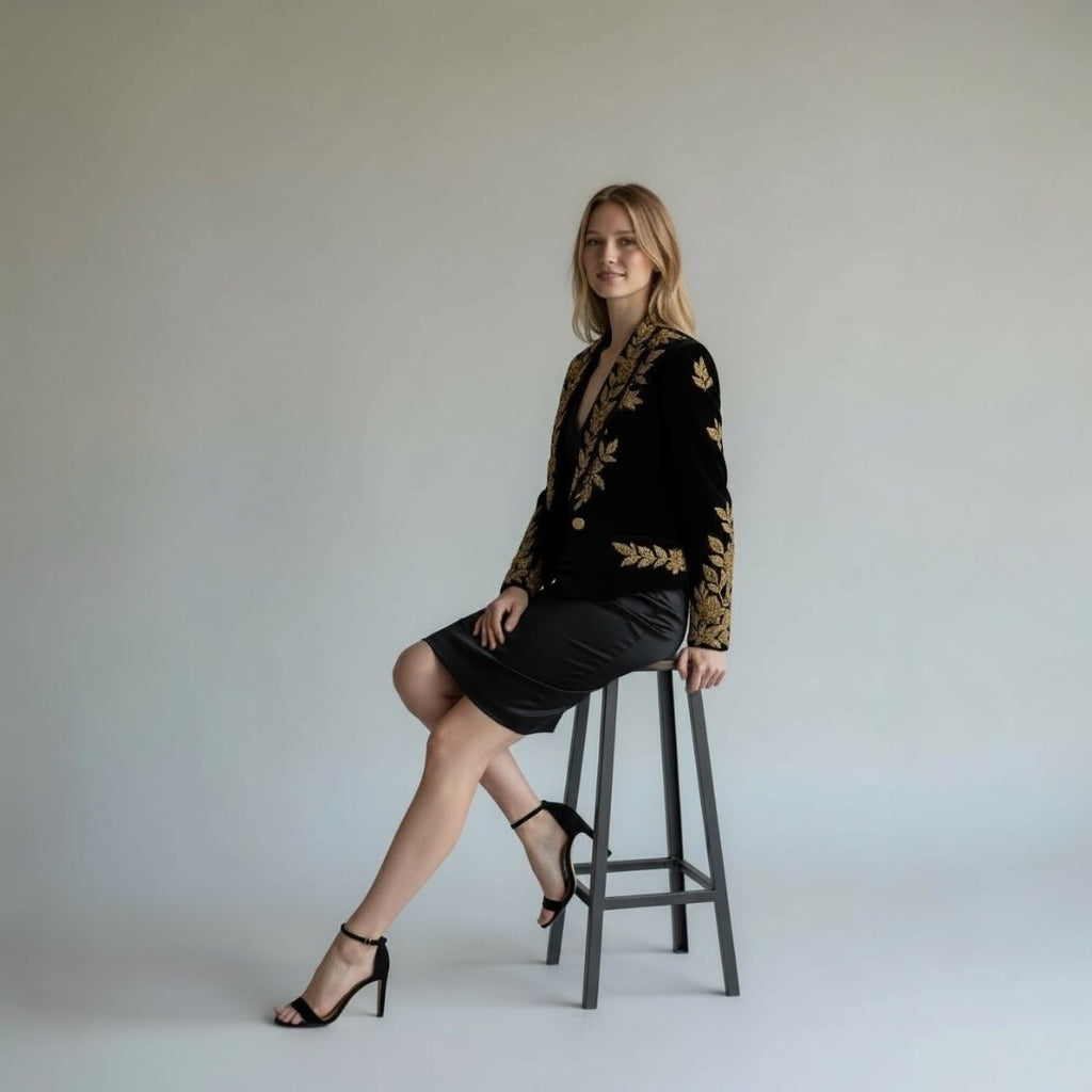 Luxury Embroidered Black & Gold Dress Jacket