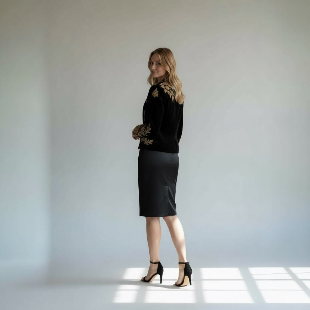 Luxury Embroidered Black & Gold Dress Jacket