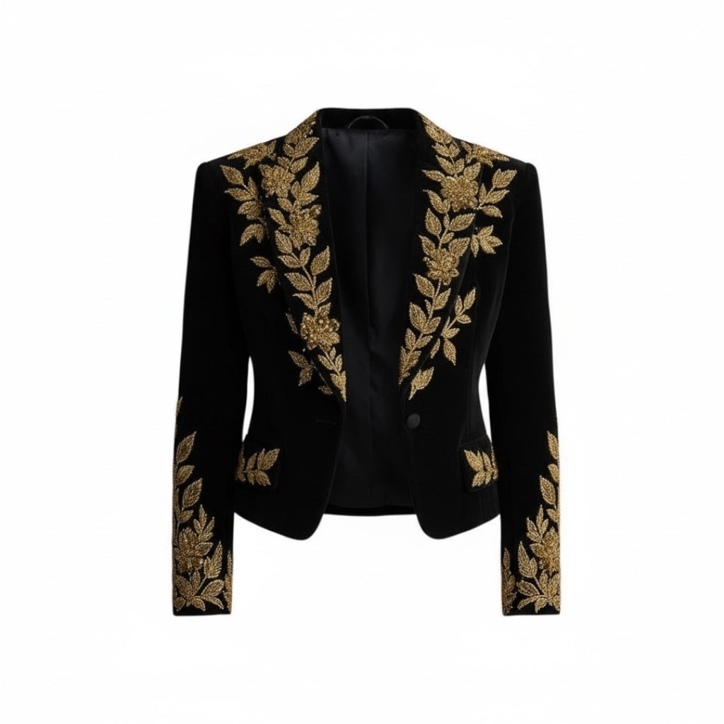 Luxury Embroidered Black & Gold Dress Jacket
