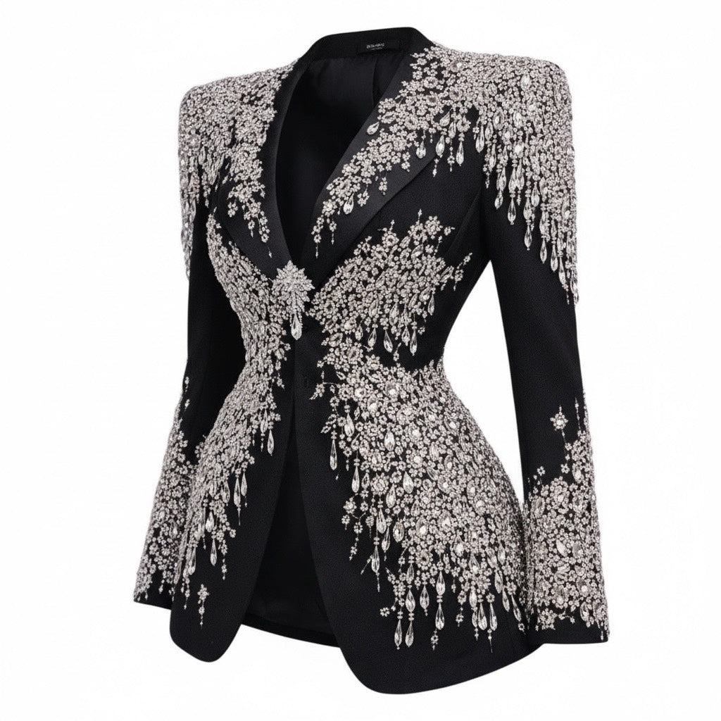 Couture High Fashion Black & Silver Dress