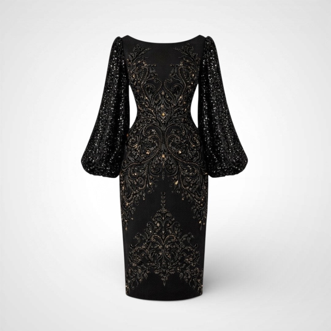 Black Sequins & Embroidery Dress